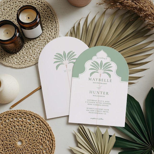 Convite Monograma de Palmeira Boho Decorativo Ornado Tropi (Tropical Ornate Decorative Boho Palm Tree Monogram Invitation)