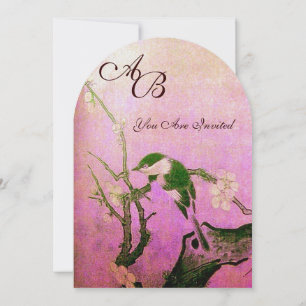 Convite MONOGRAMA DE PASSARINHO DE PRIMAVERA Rosa Fuchsia 