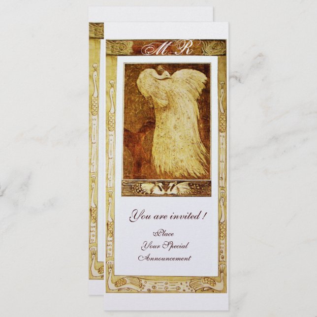 Convite MONOGRAMA DE PAVÃO DE AMOR DE NOIVADO Pérola Branc (Frente/Verso)