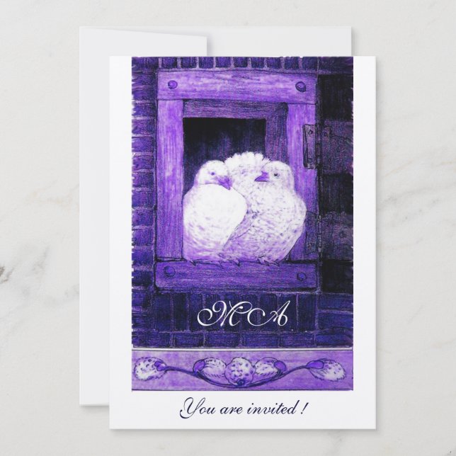 Convite Monograma de POMBAS BRANCAS NA JANELA, metálico do (Frente)