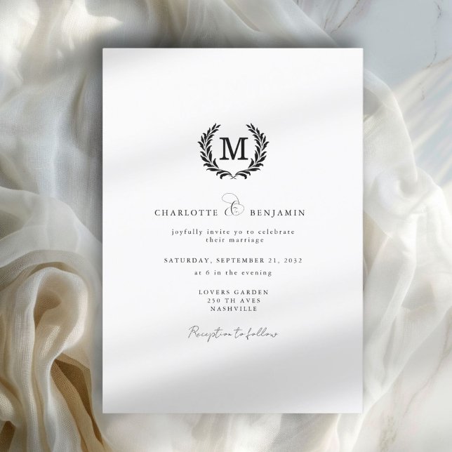 Convite Monograma de repouso legante (Elegant Crest Monogram Invitation)