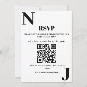 Convite Monograma de RSVP de Casamento Minimalista Preto e