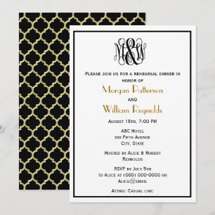 Convite Monograma de Script de Vinha Preta DIY BG Ensaio m