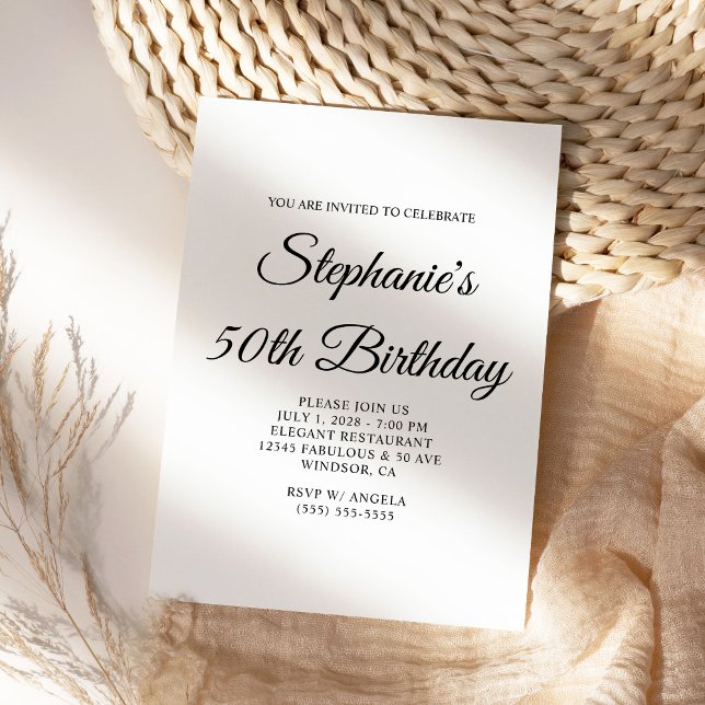 Convite Monograma de Script Elegante 50º Aniversário (Create your own modern 50th Birthday invite.)