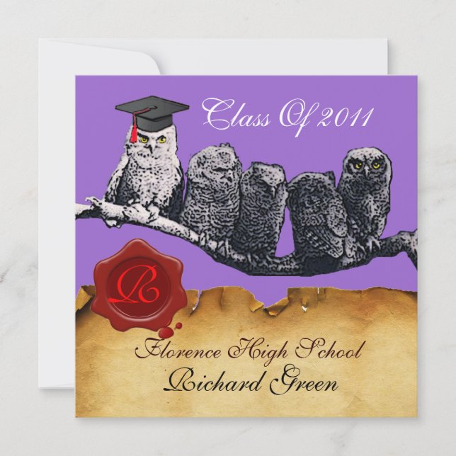 CONVITE MONOGRAMA DE SEAL DE PARCHIMENTO DE GRADUAÇÃO DO P (Frente)