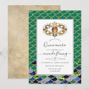 Convite Monograma de Turquesa e Dourado Pedra Preciosa Ser
