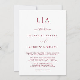 Convite Monograma de Vinho Vermelho Simples Casamento Mini