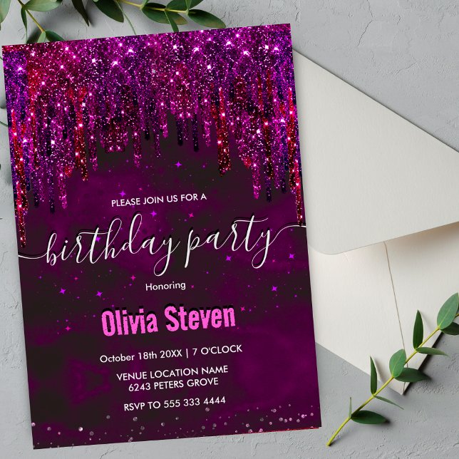 Convite Monograma do brilho vermelho-rosado branco do Unic (Criador carregado)