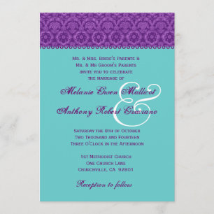 Convite Monograma do Casamento tema damasco Purple e Aqua