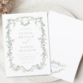 Convite Monograma do Casamento Verde Sage francês vitorian