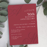 Convite Monograma do Elegante Vermelho de Cranberry 50º An<br><div class="desc">Um design moderno chic com uma aresta elegante, este convite mínimo moderno de 50º Aniversário de Casamento apresenta belos monogramas de escrita caligráfica do marido e da esposa em cantos alternados. Um layout de texto nítido exibe os detalhes de seu evento com um estilo sofisticado, de aparência clássica, com grandes...</div>