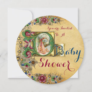 CONVITE MONOGRAMA DO PARCHMENT FLORAL DO CHÁ DE FRALDAS D