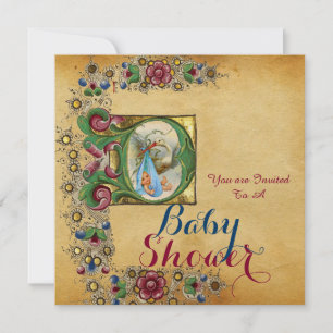 CONVITE MONOGRAMA DO PARCHMENT FLORAL DO CHÁ DE FRALDAS DO