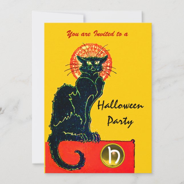 CONVITE MONOGRAMA DO PARTIDO BLACK CAT HALLOWEEN (Frente)