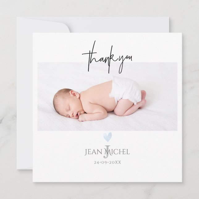 Convite Monograma do PixDezines Obrigado Carinho Azul (Frente)