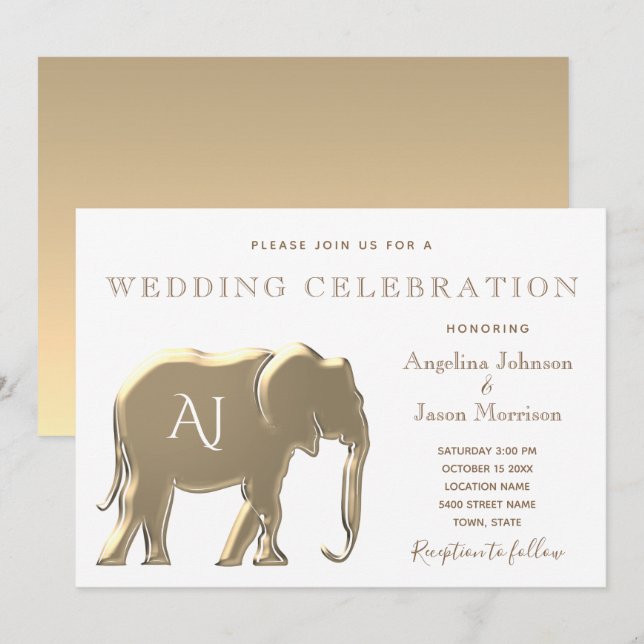 Convite Monograma Dourado Casamento (Frente/Verso)