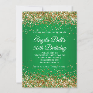 Convite Monograma Dourado com Brilho Verde Ombre 50º Anive