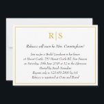 Convite Monograma Dourado Elegante Lunchedo Bridal<br><div class="desc">Convites de noiva formal e rico com um simples design com seus detalhes de evento dentro de uma falsa borda dourada,  sobre um fundo branco. No topo está seu monograma inicial e seus detalhes estão em itálico. Um design elegante e elegante que certamente impressiona.</div>