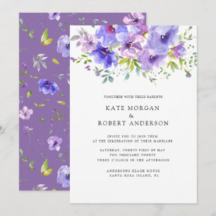 Convite monograma duplo de coloração aquosa do jardim viol