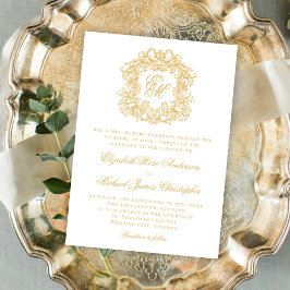 Convite Monograma Elegante, Arranjo de Crest, Casamento Fa