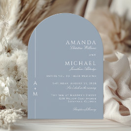 Convite Monograma Elegante Azul Simples Monograma QR Casam