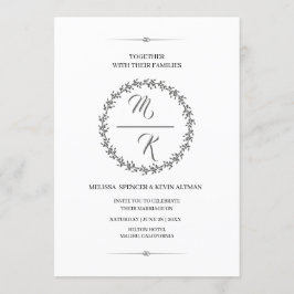 Convite Monograma elegante, clássico coroa de flores,