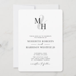 Convite Monograma Elegante Código QR RSVP Casamento Minima