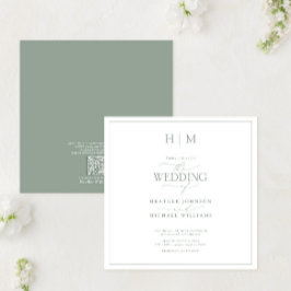 Convite Monograma Elegante de Caligrafia Verde de Código Q