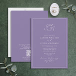 Convite Monograma Elegante de Lavandas de Código QR<br><div class="desc">Seu casamento dá palco para uma celebração única, e tudo começa com o convite perfeito. Este Convite De Casamento Da Caligrafia Lavanda Elegante Exude elegância sem esforço e sofisticação do eterno. Feito com caligrafia moderna, esta carta tem um olhar artístico que certamente agradará até o mais discernimento de seus convidados....</div>