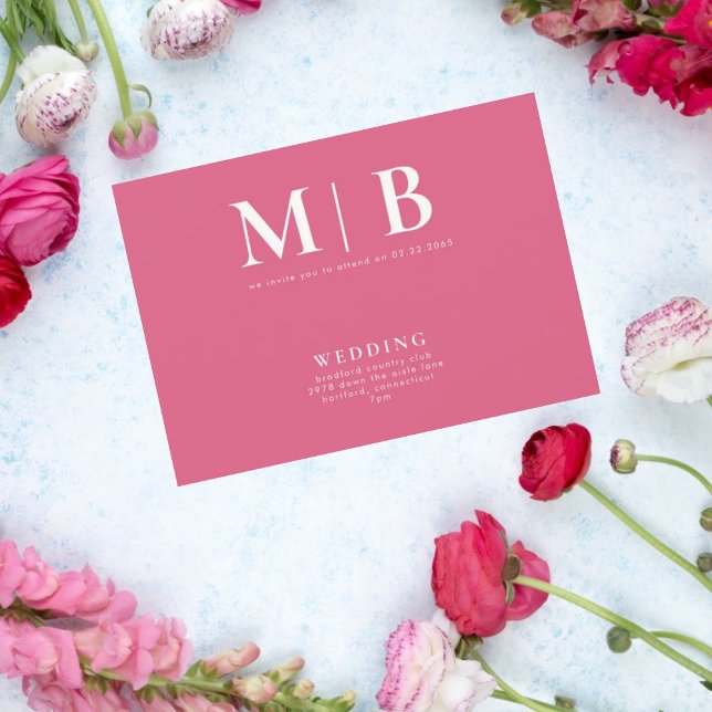 Convite Monograma elegante e simples cor-de-rosa sem convi (Criador carregado)