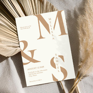 Convite Monograma Elegante Moderno Casamento Ivory Tan