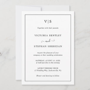 Convite Monograma Elegante Simples Tudo Em Um Casamento