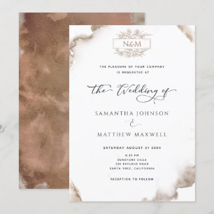 Convite Monograma Elegante, Tonturas Terrestres Aquarela, 