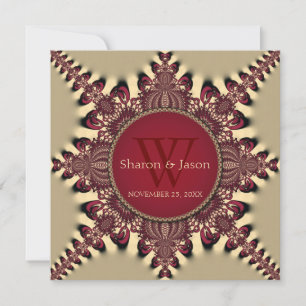 Convite Monograma Estrela Batik Moderno Casamento Vermelho