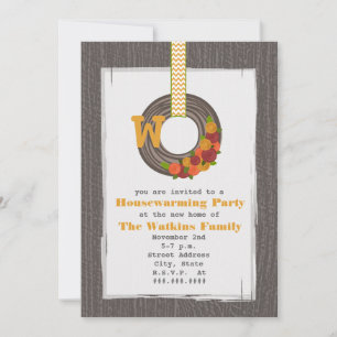 Convite Monograma Fall Wreath Wood Inspirado pelo Aquecime