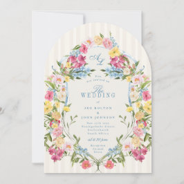Convite Monograma Floral Colorida Francês Monograma Vintag