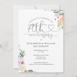 Convite Monograma Floral com Coração de Aniversário de 70