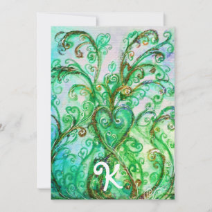 CONVITE MONOGRAMA FLORAL CORAÇÃO FLORESCÊNCIAS VERDES CAPR