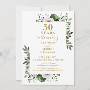 Convite Monograma Floral de Aniversário de Casamento de 50