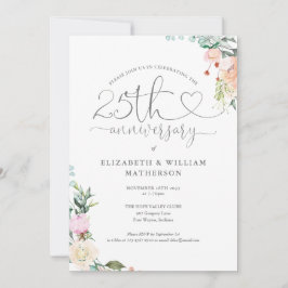 Convite Monograma Floral de Coração de Aniversário de 25 A