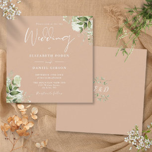 Convite Monograma Floral de Verdejante Tan Quadrado Casame