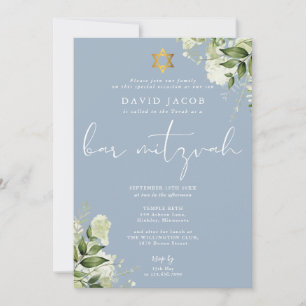 Convite Monograma Floral de Verdor Azul Bar Mitzvah