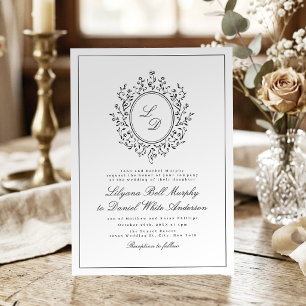 Convite Monograma Floral Elegante Simples Casamento Vintag