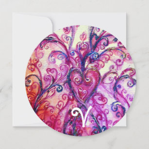 Convite MONOGRAMA FLORAL FANCY HEART ROSA BRANCO Com Flore