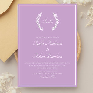 Convite Monograma Floral Minimalista Lavanda Roxa