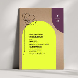 Convite Monograma Floral Neon + Plum Geométrico Invvi