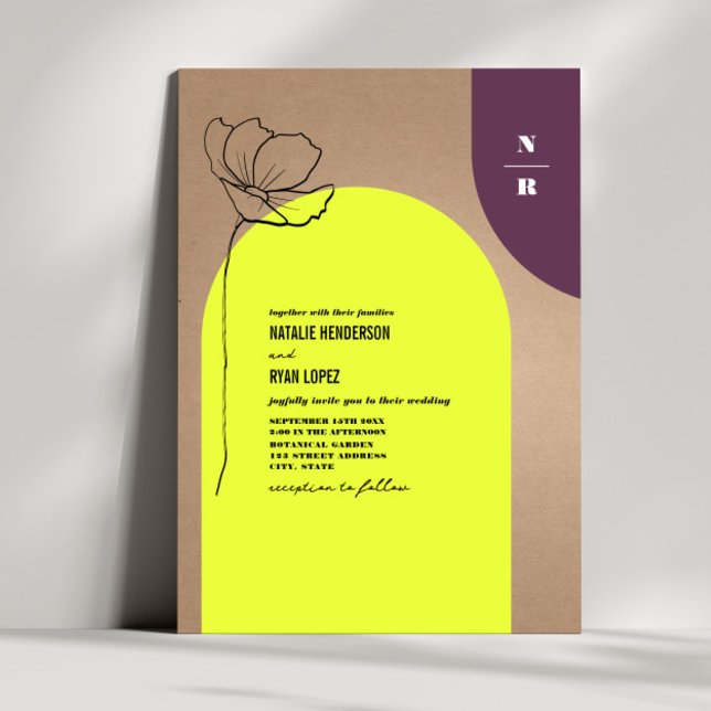 Convite Monograma Floral Neon + Plum Geométrico Invvi (Criador carregado)