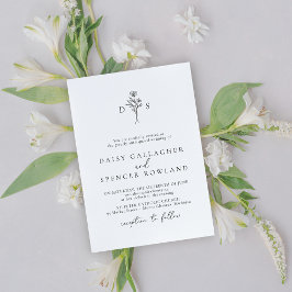Convite Monograma Floral Preto e Branco Minimalista de Cas