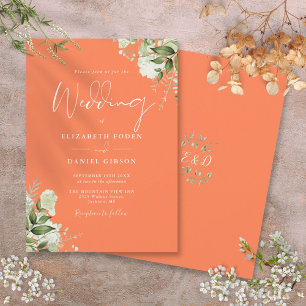 Convite Monograma Floral Verde Coral Casamento