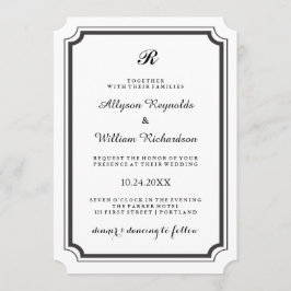 Convite Monograma Formal Casamento Negro e Branco